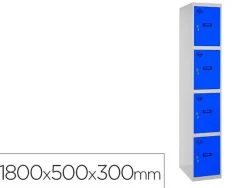 TAQUILLA METALICA SIMONLOCKER 4 PUERTAS CON CERRADURA RESPIRADERO Y ETIQUETERO GRIS/AZUL 1800X500X300 MM