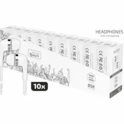 TECHONETECH BSK EXPOSITOR CON 10 AURICULARES CON MICROFONO INTEGRADO - CONEXION JACK 3.5MM - ASISTENTE VOZ - CABLE DE 1.20M - COLOR BLANCO