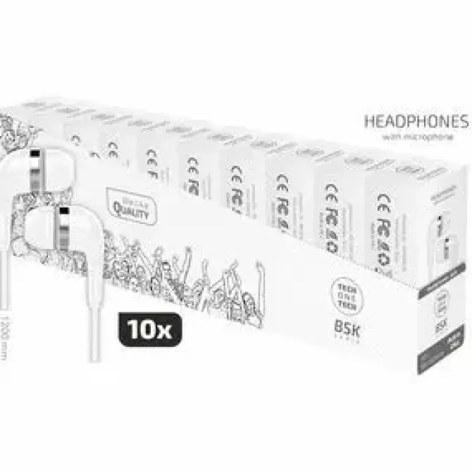 TECHONETECH BSK EXPOSITOR CON 10 AURICULARES CON MICROFONO INTEGRADO - CONEXION JACK 3.5MM - ASISTENTE VOZ - CABLE DE 1.20M - COLOR BLANCO