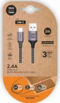 TECHONETECH CABLE USB-A MACHO A USB-C MACHO 2M - RECUBIERTO DE NYLON TRENZADO