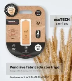 TECHONETECH ECOTECH MEMORIA USB 3.2 32GB (PENDRIVE) - FABRICADO CON PAJA DE TRIGO