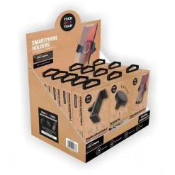 TECHONETECH EXPOSITOR DE 12 SOPORTES DE COCHE PARA SMARTPHONES - 5X TEC2821 SOPORTE PINZA PRESION, 4X TEC2822 SOPORTE MAGNETICO Y 3X TEC2823 SOPORTE POR GRAVEDAD