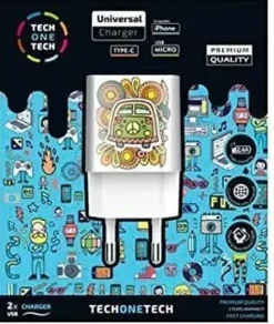 TECHONETECH GREEN CHAMPER CARGADOR DOBLE DE PARED USB-A - ALTO RENDIMIENTO