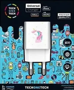 TECHONETECH UNICORNIO DREAM CARGADOR DOBLE DE PARED USB-A - ALTO RENDIMIENTO