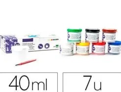 TEMPERA LIDERPAPEL ESCOLAR 40 ML 7 COLORES SURTIDOS + PINCEL