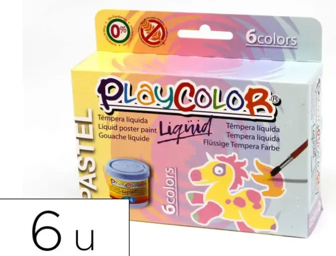 TEMPERA LIQUIDA PLAYCOLOR LIQUID PASTEL 40 ML CAJA DE 6 UNIDADES COLORES SURTIDOS