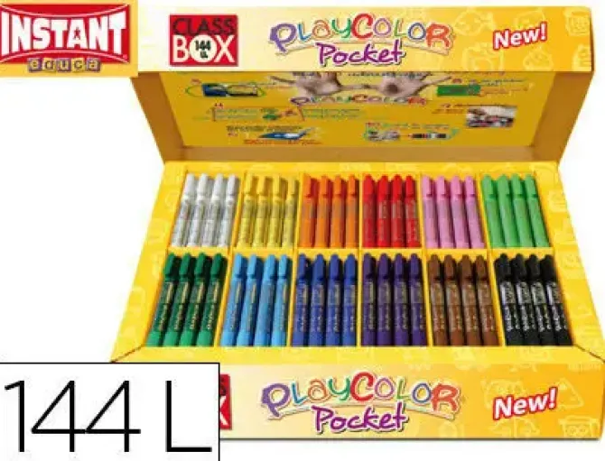 TEMPERA SOLIDA EN BARRA PLAYCOLOR POCKET ESCOLAR CAJA DE 144 UNIDADES 12 COLORES SURTIDOS