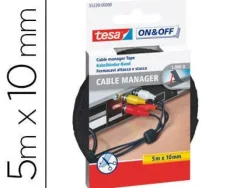 TESA ON & OFF CABLE MANAGER PACK DE TIRA DE VELCRO 5M X 10MM - PARA ORGANIZAR CABLES - COLOR NEGRO