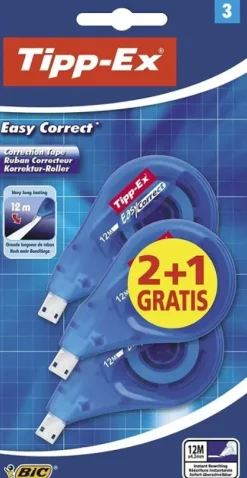 TIPP-EX EASY CORRECT 2+1 PACK DE 3 CINTAS CORRECTORAS 4.2MM X 12M - RESISTENTE - ESCRITURA INSTANTANEA