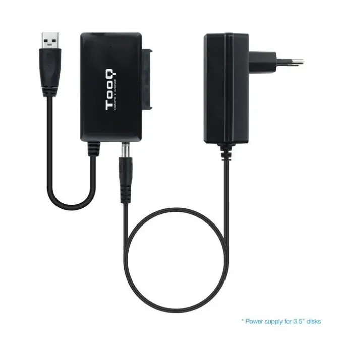 TOOQ ADAPTADOR USB 3.0 USB-A A SATA PARA DISCOS DUROS DE 2.5? Y 3.5? CON ALIMENTADOR - COLOR NEGRO