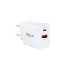 TOOQ CARGADOR DE PARED USB 3.0 18W, USB-C 20W - CARGA RAPIDA - COLOR BLANCO