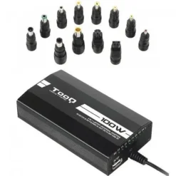 TOOQ CARGADOR UNIVERSAL PARA PORTATIL 100W - USB - 12 ADAPTADORES - VOLTAJE 12-24V - INDICADOR LED