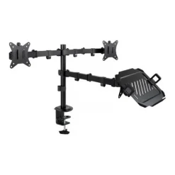 TOOQ SOPORTE DE MESA PARA 2 MONITORES DE 17-32 + BANDEJA PARA PORTATIL - GESTION DE CABLES - PESO MAX 9KG X BRAZO - VESA 100X100MM
