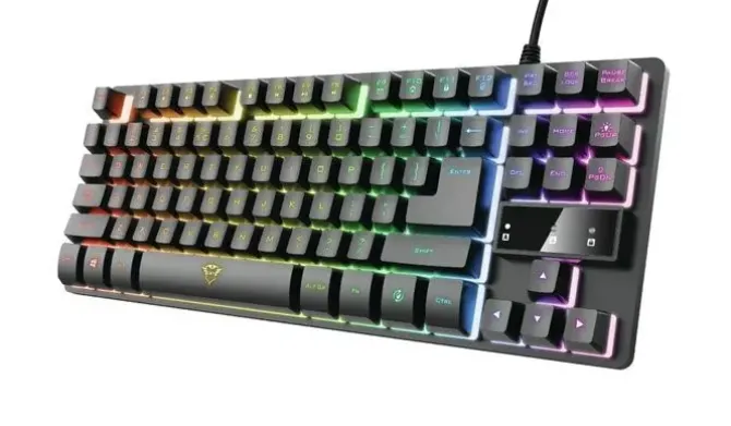 TRUST GAMING GXT 833 THADO TKL TECLADO COMPACTO USB - 12 TECLAS MULTIMEDIA - ANTIGHOSTING - ILUMINACION LED - CABLE TRENZADO DE 1.50M - COLOR NEGRO