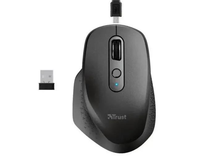 TRUST OZAA RATON INALAMBRICO RECARGABLE 2400DPI - 6 BOTONES + SCROLL VERTICAL Y HORIZONTAL - ERGONOMICO - USO DIESTRO - COLOR NEGRO