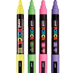 UNI POSCA PC5 MEDIO 4 COLORES BRILLANTES VERDE MANZANA LILA ROSA AMARILLO 182634854
