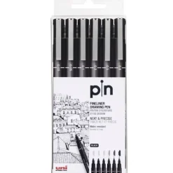 UNI-BALL ROTULADOR CALIBRADO UNI PIN ESTUCHE 6 UD. - PUNTA POLIACETAL DE 0.03, 0.05, 0.1, 0.3, 0.5 Y 0.8 MM. - TINTA RESISTENTE AL AGUA Y A LA LUZ - COLOR NEGRO