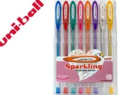 UNI-BALL SIGNO SPARKLING BOLIGRAFO DE GEL - PUNTA DE ACERO INOXIDABLE 1 MM. - TRAZO 0.65 MM. APROX. - TINTA GEL - COLORES SURTIDOS EFECTO PURPURINA - ESTUCHE DE 8 UD