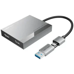 VENTION ADAPTADOR USB TIPO-C/USB-A MACHO A 2XHDMI 2.0 HEMBRA - 4K MST - 0.15M - COLOR GRIS