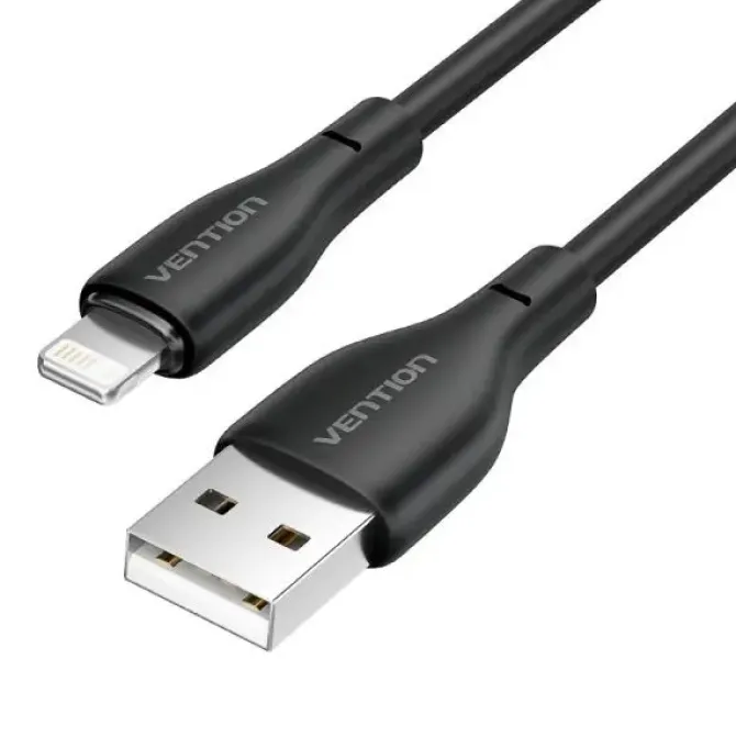VENTION CABLE DE CARGA USB-A/LIGHTNING - TPE DURADERO - TRANSFERENCIA 480MBPS - ALIMENTACION 2A - POTENCIA 10W MAX - COLOR NEGRO