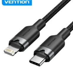 VENTION CABLE DE CARGA USB-C/LIGHTNING - ALUMINIO TRENZADO - 480MBPS - 3A - 27W MAX - COLOR NEGRO