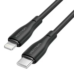VENTION CABLE DE CARGA USB-C/LIGHTNING - TPE DURADERO - TRANSFERENCIA 480MBPS - ALIMENTACION 3A - POTENCIA 27W - COLOR NEGRO