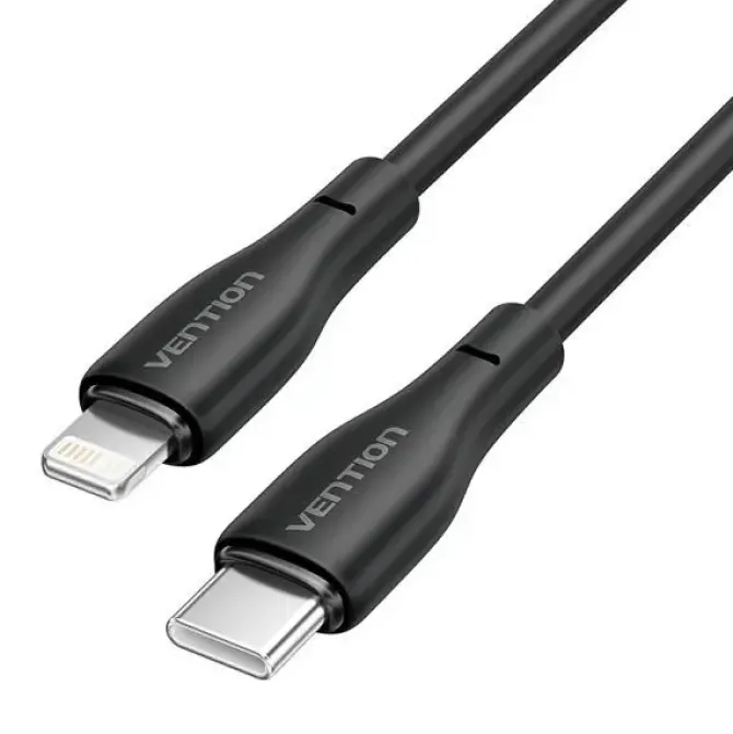 VENTION CABLE DE CARGA USB-C/LIGHTNING - TPE DURADERO - TRANSFERENCIA 480MBPS - ALIMENTACION 3A - POTENCIA 27W - COLOR NEGRO