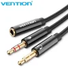 VENTION CABLE ESTEREO 2X JACK 3.5 MACHO A JACK 3.5 HEMBRA - 0.3M - COLOR NEGRO