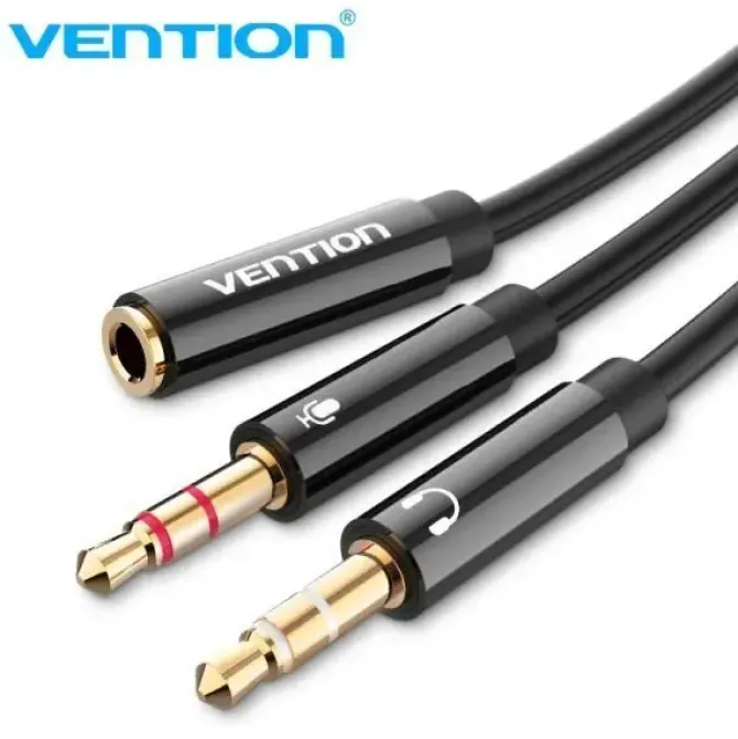 VENTION CABLE ESTEREO 2X JACK 3.5 MACHO A JACK 3.5 HEMBRA - 0.3M - COLOR NEGRO