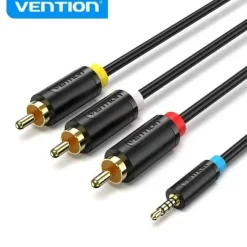 VENTION CABLE JACK 2.5 MM A 3 RCA - CONEXION VERSATIL - COMPATIBLE CON TV ANTIGUAS - COLOR NEGRO