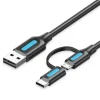 VENTION CABLE USB 2.0 MACHO A MICROUSB+USB-C MACHO - 0.5M - 3A 60W 480MBPS - COLOR NEGRO