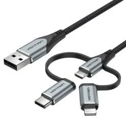 VENTION CABLE USB-A A USB-C/MICROUSB/LIGHTNING MACHO - 1M - COLOR GRIS
