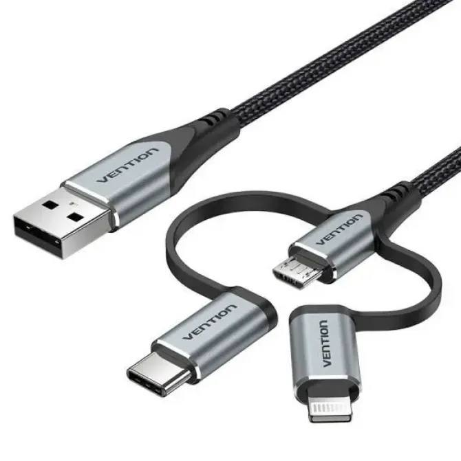 VENTION CABLE USB-A A USB-C/MICROUSB/LIGHTNING MACHO - 1M - COLOR GRIS