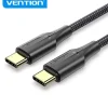VENTION CABLE USB-C MACHO A USB-C MACHO 3A 60W LED - 1.5M - ALGODON TRENZADO NEGRO
