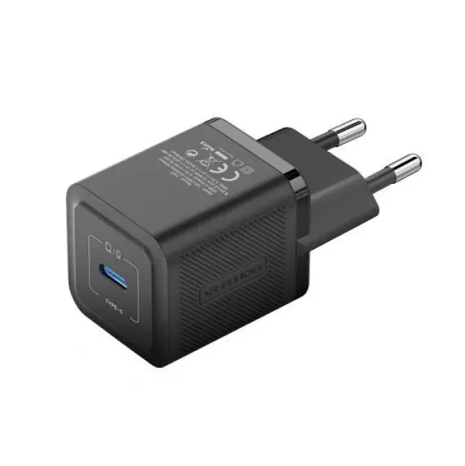VENTION CARGADOR DE PARED GAN USB-C 20W - CARGA RAPIDA EU - COLOR NEGRO