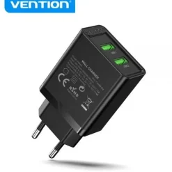 VENTION CARGADOR DE PARED 2XUSB-A 3A 18W - CARGA RAPIDA - COLOR NEGRO