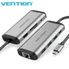 VENTION DOCKING STATION 9 EN 1 USB-C A HDMI 4K/3XUSB 3.0/RJ45/LECTOR SD/MICROSD/JACK AUDIO/PD 87W - 0.15M - COLOR GRIS