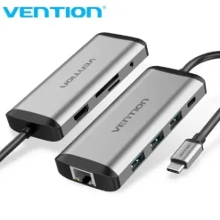 VENTION DOCKING STATION 9 EN 1 USB-C A HDMI 4K/3XUSB 3.0/RJ45/LECTOR SD/MICROSD/JACK AUDIO/PD 87W - 0.15M - COLOR GRIS