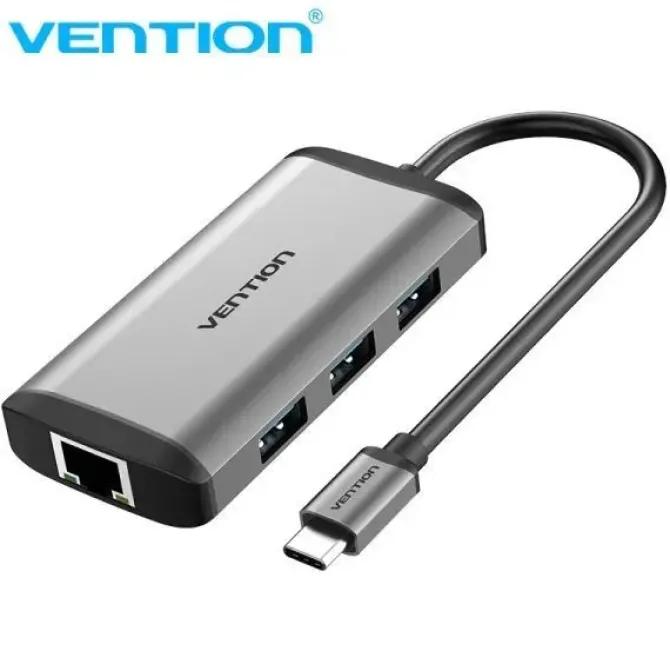VENTION DOCKING STATION 6 EN 1 USB-C A HDMI 4K/3XUSB3.0/RJ45/PD87W - 0.15M - COLOR GRIS