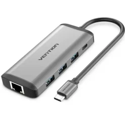 VENTION DOCKING STATION 7 EN 1 USB-C A HDMI 4K/3XUSB3.0/RJ45/LECTOR SD/TF/PD87W - 0.15M - COLOR GRIS