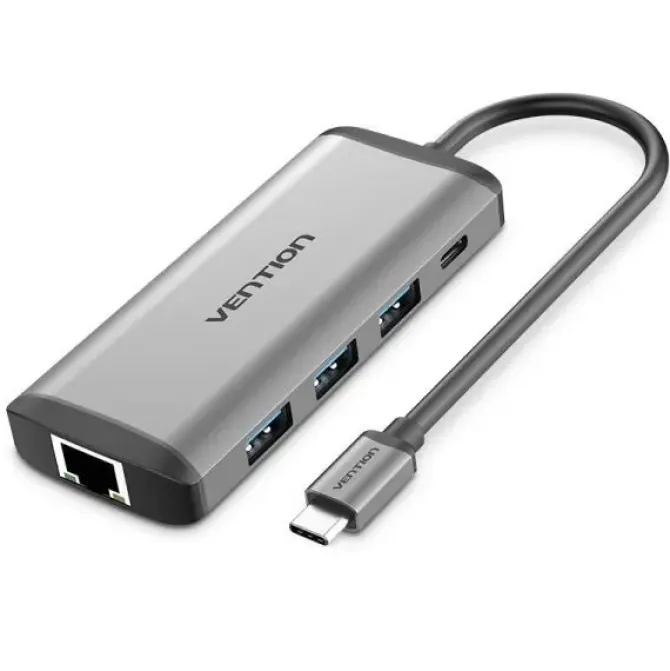 VENTION DOCKING STATION 7 EN 1 USB-C A HDMI 4K/3XUSB3.0/RJ45/LECTOR SD/TF/PD87W - 0.15M - COLOR GRIS