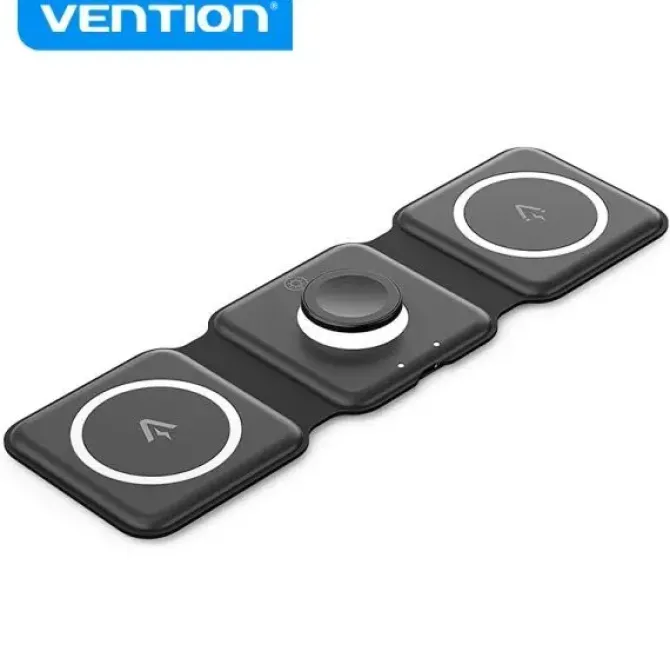 VENTION FGG PLATAFORMA DE CARGA INALAMBRICA 3 EN 1 CON MAGSAFE - CARGA RAPIDA 15W - LUZ NOCTURNA LED - COLOR NEGRO