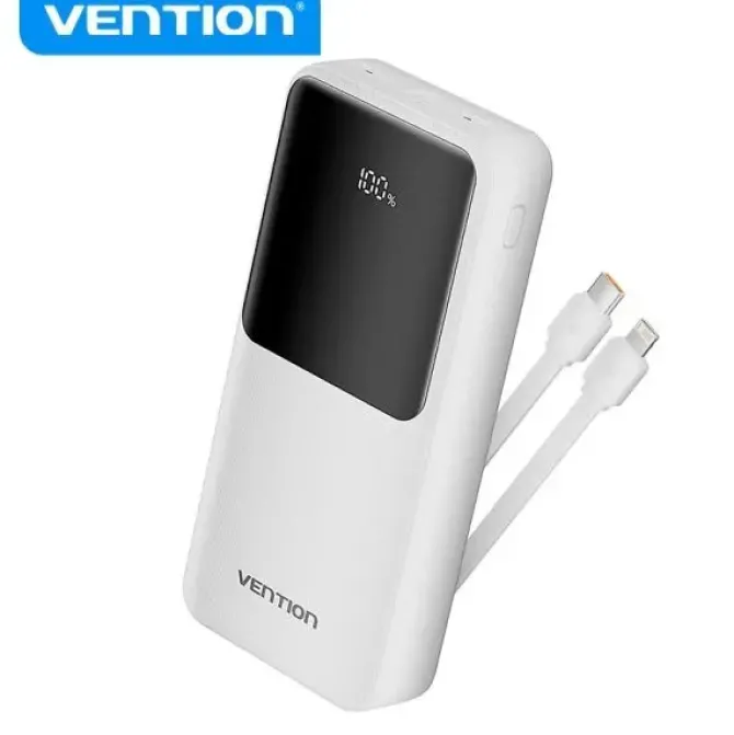 VENTION POWER BANK 20.000MAH - MULTIPLES INTERFACES USB - CARGA RAPIDA - CABLE USB-C INCLUIDO - COLOR BLANCO