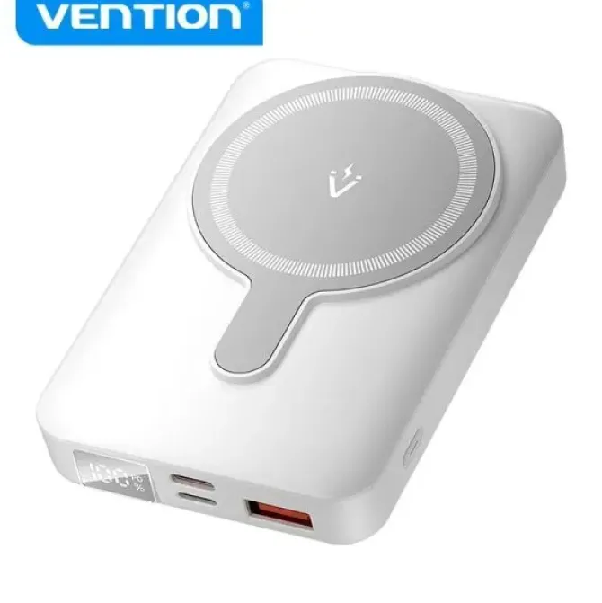 VENTION POWERBANK INALAMBRICO MAGNETICO 10000 MAH - PANTALLA LED - CARGA RAPIDA 22.5 W - USB-C/LIGHTNING/USB-A - COLOR BLANCO
