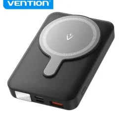 VENTION POWERBANK INALAMBRICO MAGNETICO 10000 MAH - PANTALLA LED - CARGA RAPIDA 22.5 W - USB-C/LIGHTNING/USB-A - COLOR NEGRO