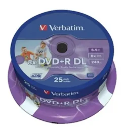VERBATIM DVD+R DOBLE CAPA PRINTABLES 8X 8.5GB (TARRINA 25 UDS)