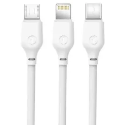 XO CABLE DE CARGA RAPIDA 3 EN 1 - MICRO, TIPO C Y LIGHTNING A USB - 1M - COLOR BLANCO