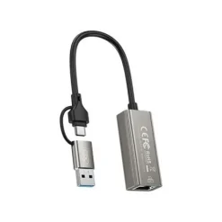 XO HUB018 ADAPTADOR DE RED RJ45 A USB 3.0 Y USB-C - COLOR PLATA