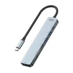 XO HUB USB TIPO C - 1 HDMI - 2 USB - LECTOR DE TARJETAS - 2 USB TIPO C - CABLE 15CM - COLOR GRIS