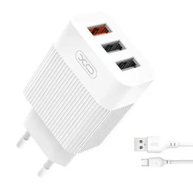 XO L72 PACK CARGADOR DE CORRIENTE 1X USB-A 18W CARGA RAPIDA 3.0, 2X USB-A + CABLE USB-A A MICROUSB